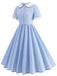 Blau 1950er Peter Pan Kragen Gingham Plaid Kleid