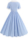 Blau 1950er Peter Pan Kragen Gingham Plaid Kleid