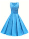 Blau 1950er Solide Ärmelloses Swing Kleid