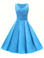 Blau 1950er Solide Ärmelloses Swing Kleid