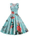 Blau 1950er Blumen Herzhalsband Swing Kleid