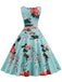 Blau 1950er Blumen Herzhalsband Swing Kleid