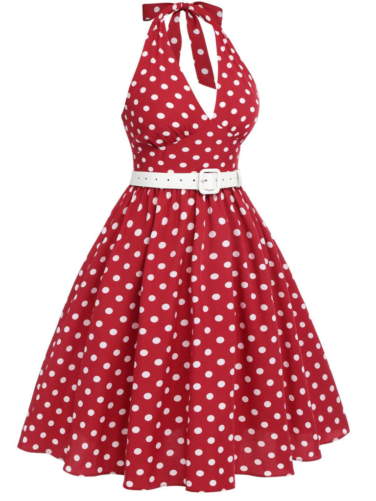[Vorverkauf] [Übergröße] Rot 1950er Polka Dot Halter Kleid