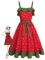 Rot 1950er Erdbeere Rüsche Kleid mit Gürtel