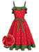 [Vorverkauf] Rot 1950er Erdbeere Rüsche Kleid mit Gürtel