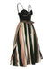 Schwarz 1940er Streifen Patchwork Gurt Kleid