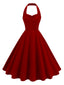 Weinrot 1950er Solide Herzförmiger Hals Halter Kleid