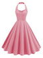 Rosa 1950er Solide Herzförmiger Hals Halter Kleid