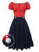 [Vorverkauf] Rot & Blau 1950er Polka Dots Schulterfrei Kleid