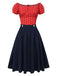 [Vorverkauf] Rot & Blau 1950er Polka Dots Schulterfrei Kleid