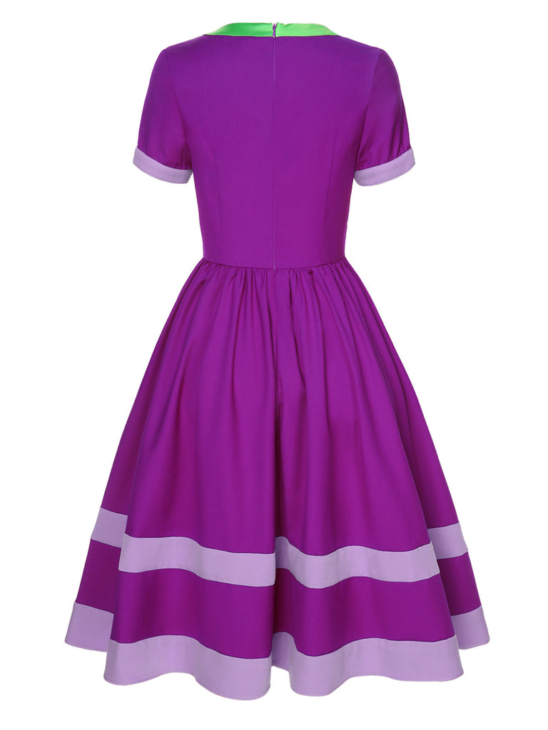 [Vorverkauf] Lila 1950er Solide Krawattenhals Kleid