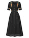 [Vorverkauf] Schwarz 1940er V-Ausschnitt Knöpfen Baumwolle Blumen Kleid