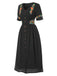 [Vorverkauf] Schwarz 1940er V-Ausschnitt Knöpfen Baumwolle Blumen Kleid