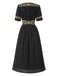 [Vorverkauf] Schwarz 1940er V-Ausschnitt Knöpfen Baumwolle Blumen Kleid