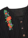 [Vorverkauf] Schwarz 1940er V-Ausschnitt Knöpfen Baumwolle Blumen Kleid