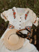 Beige 1940er V-Ausschnitt Knöpfen Blumen Kleid