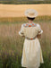 Beige 1940er V-Ausschnitt Knöpfen Blumen Kleid