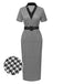 Schwarz 1960er V-Ausschnitt Bleistift Kleid mit Gürtel