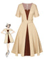 [Vorverkauf] Khaki 1950er Kontrast Kleid mit Gürtel
