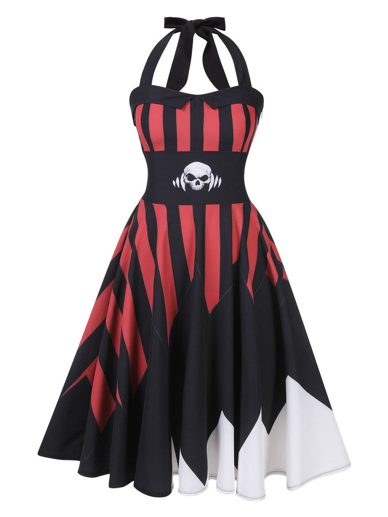 Schwarz & Rot 1950er Halloween Halter Schädel Kleid