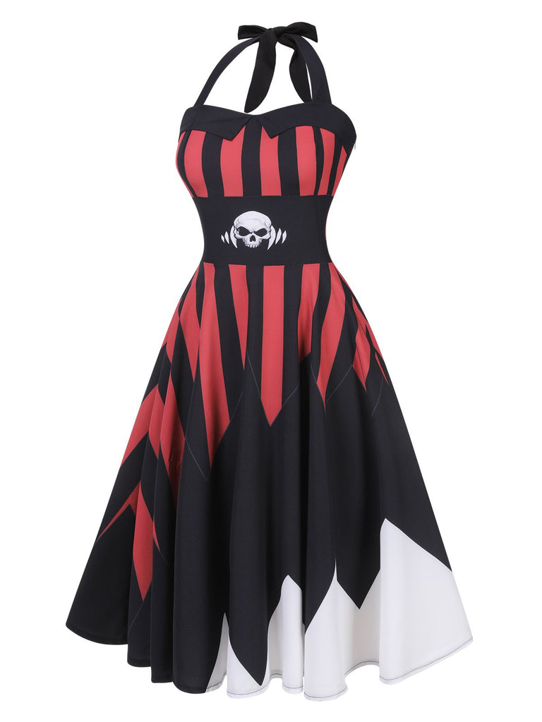 Schwarz & Rot 1950er Halloween Halter Schädel Kleid