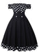 Schwarz 1950er Schulterfrei Polka Dots Kleid mit Zubehör-Set