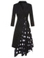 Schwarz 1940er Polka Dots Patchwork Taille Binden Kleid