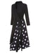 Schwarz 1940er Polka Dots Patchwork Taille Binden Kleid