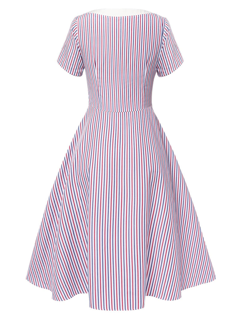 [Vorverkauf] 1940er Kontrast Streifen Button Swing Kleid