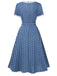 [Vorverkauf] Dunkelblau 1930er V-Ausschnitt Polka Dots Kleid mit Gürtel
