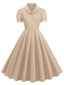 1950er Kontrast Kurzarm Revers Kleid