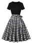 Schwarz 1950er Rundhal Alsausschnitt Patchwork Swing Kleid