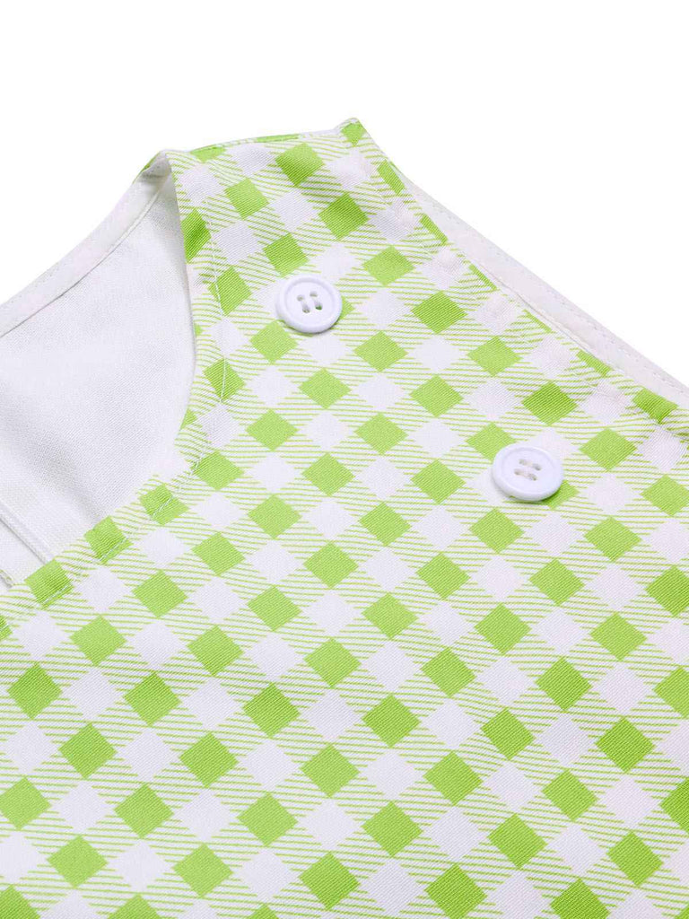 [Vorverkauf] Grün 1960er Taillengürtel Plaid Mod Kleid