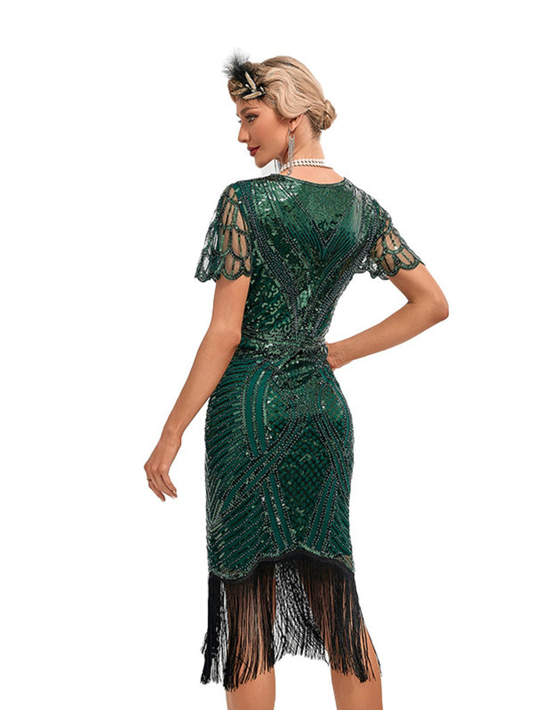 1920er Flügelärmel Quaste Pailletten Kleid