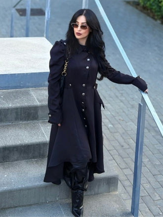 1950er Solide Stehkragen Mantel mit Knöpfen