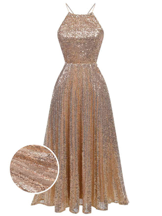 1920er Pailletten Rückenfrei Halter Kleid