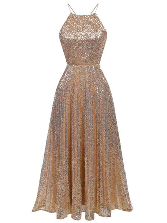 1920er Pailletten Rückenfrei Halter Kleid
