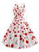 Weiß 1950er Kirsche Breite Träger Kleid