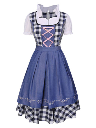 Trachten Oktoberfest Dirndl Spitzen Plaid Dirndl Kleid