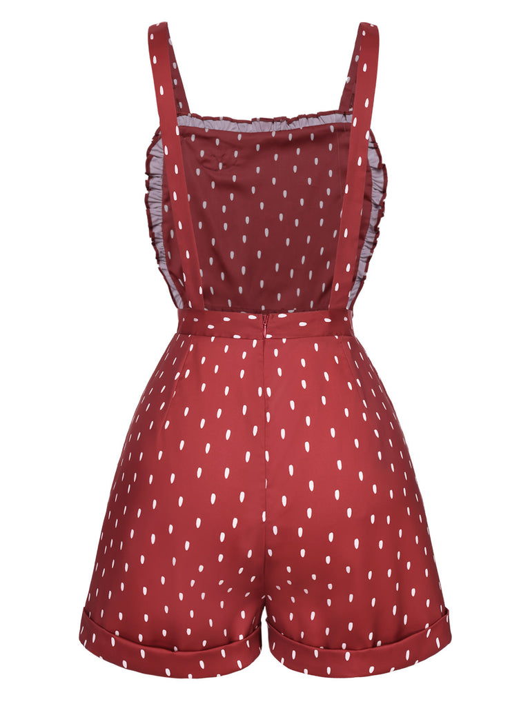 [Vorverkauf] 1950er Spaghetti Träger Rüsche Erdbeere Polka Dots Romper