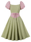 Blasses Grün 1950er Kontrast Puffärmel Kleid