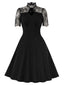 Schwarz 1950er Spitze A-Linie Kleid