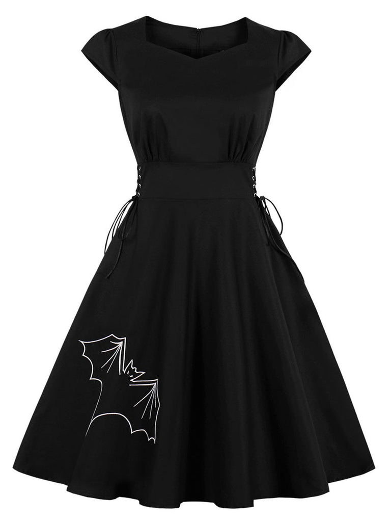 Schwarz 1950er Halloween Schläger Schnürung Kleid