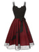 Schwarz & Rot 1950er Halloween Fledermaus Masche Kleid