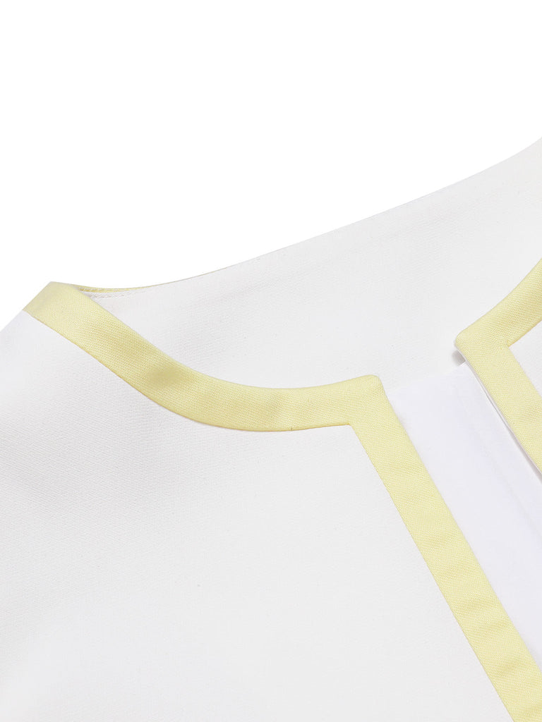 [Vorverkauf] Weiß 1960er Kontrast Gelbe Verzierung Mäntel