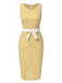 [Vorverkauf] Gelb 1960er Rundhal Ausschnitt Plaids Schleife Ärmellos Kleid