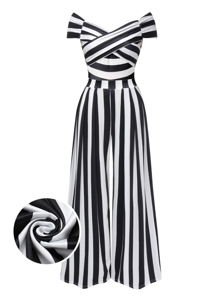 [Vorverkauf] Grün 1960er Schulterfrei Streifen Jumpsuit