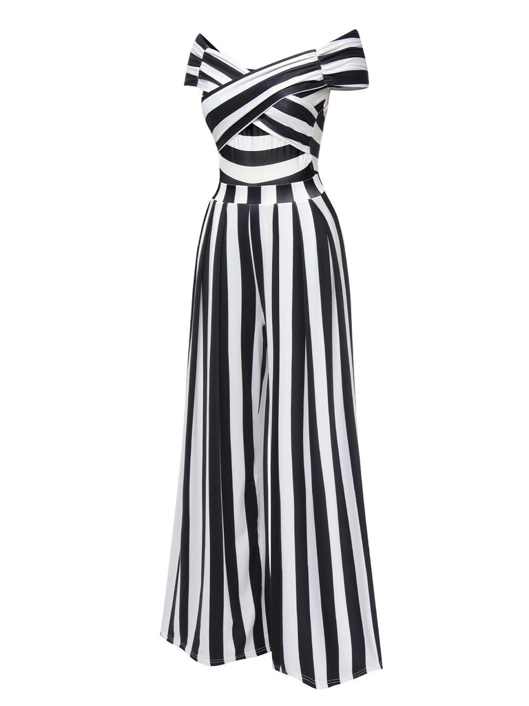 [Vorverkauf] Grün 1960er Schulterfrei Streifen Jumpsuit