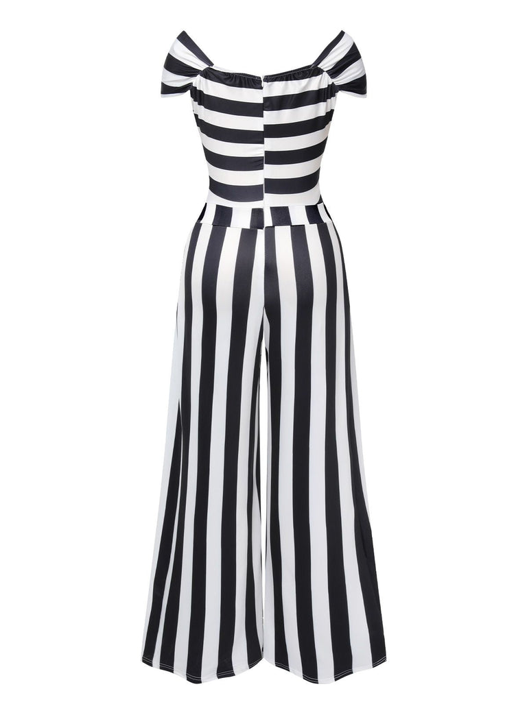 [Vorverkauf] Grün 1960er Schulterfrei Streifen Jumpsuit