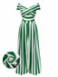 [Vorverkauf] Grün 1960er Schulterfrei Streifen Jumpsuit
